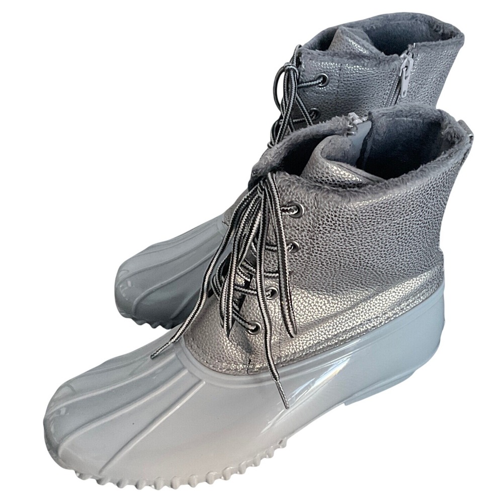 Sporto Bella Grey Metallic Silver Faux Fur Lined Duck Boots Womens 9M